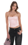Satin Lace Up Top in Pink