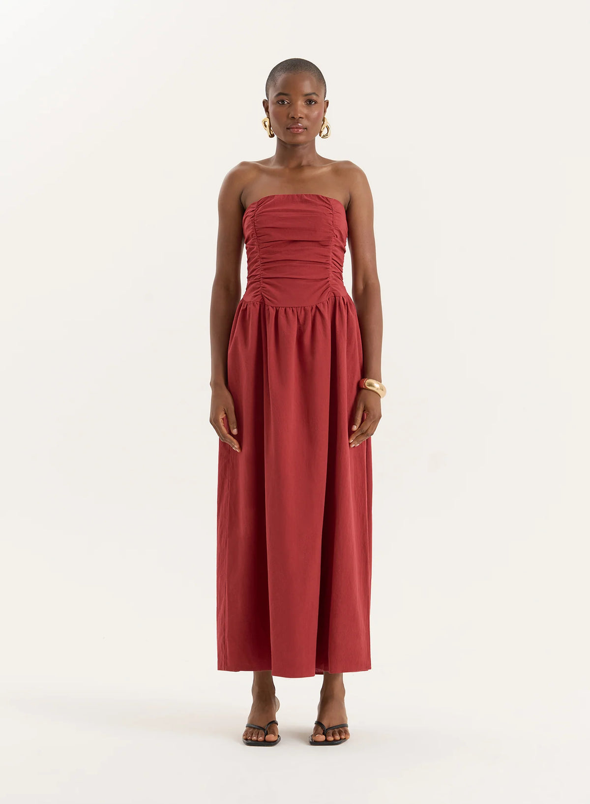 Rust Bandeau Ruched Detail Maxi Dress Mikayla