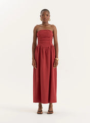 Rust Bandeau Ruched Detail Maxi Dress Mikayla