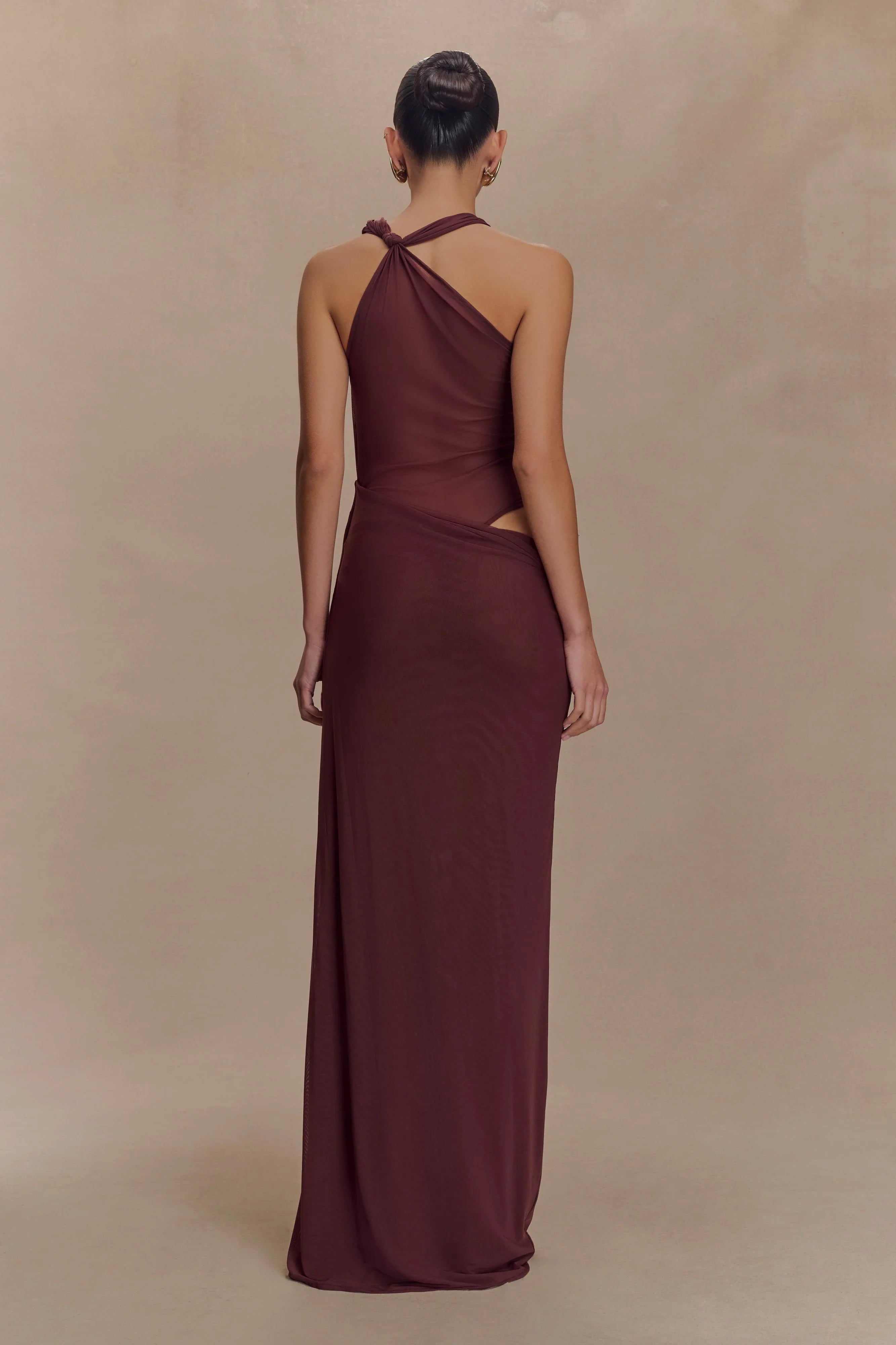 Edwina Knotted Mesh Maxi Dress Mahogany