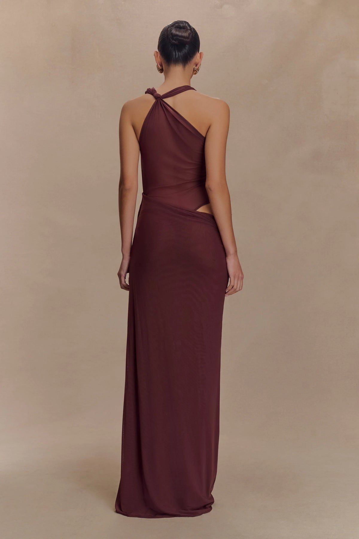 Edwina Knotted Mesh Maxi Dress Mahogany