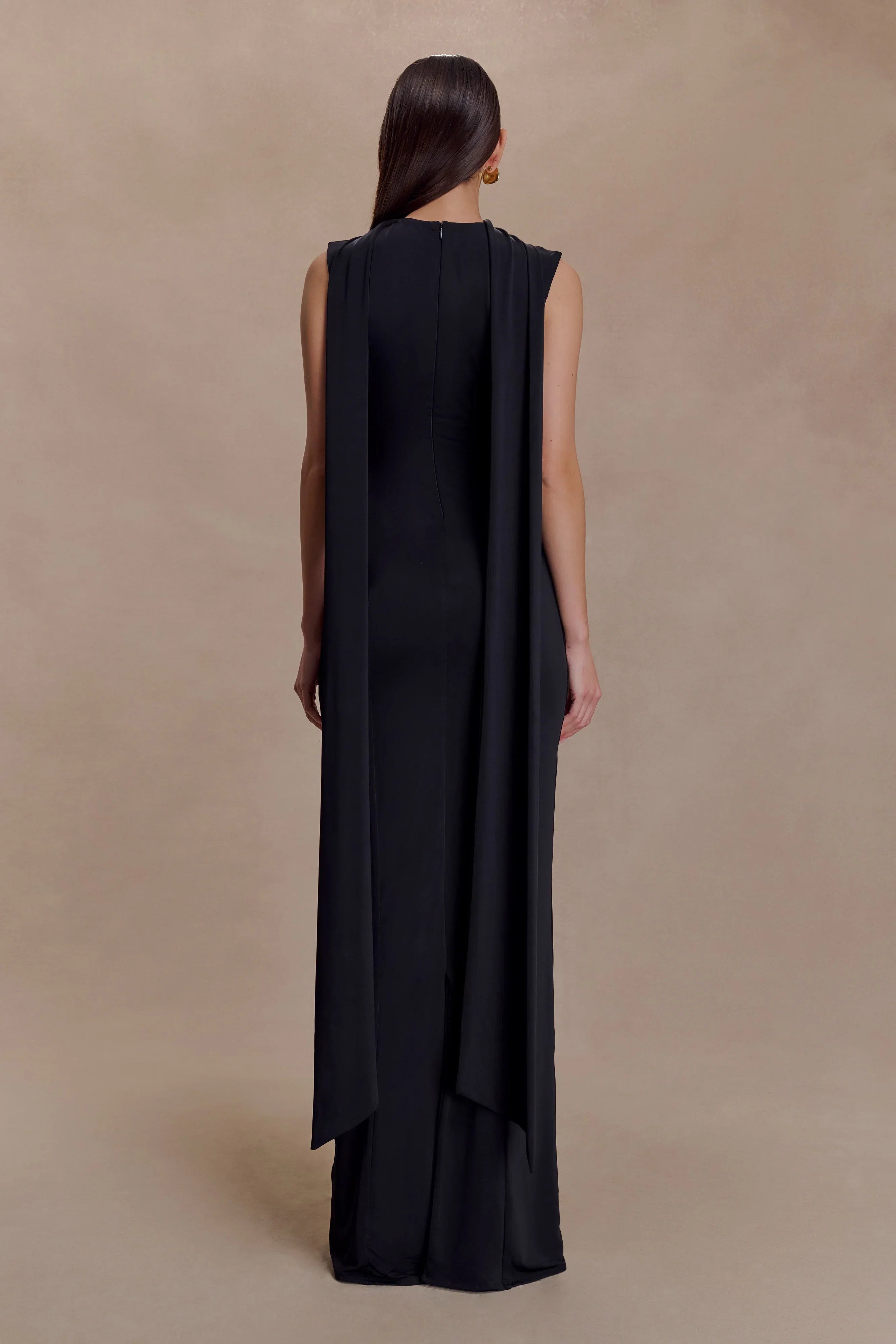 Wisteria Slinky Maxi Dress With Scarf Black