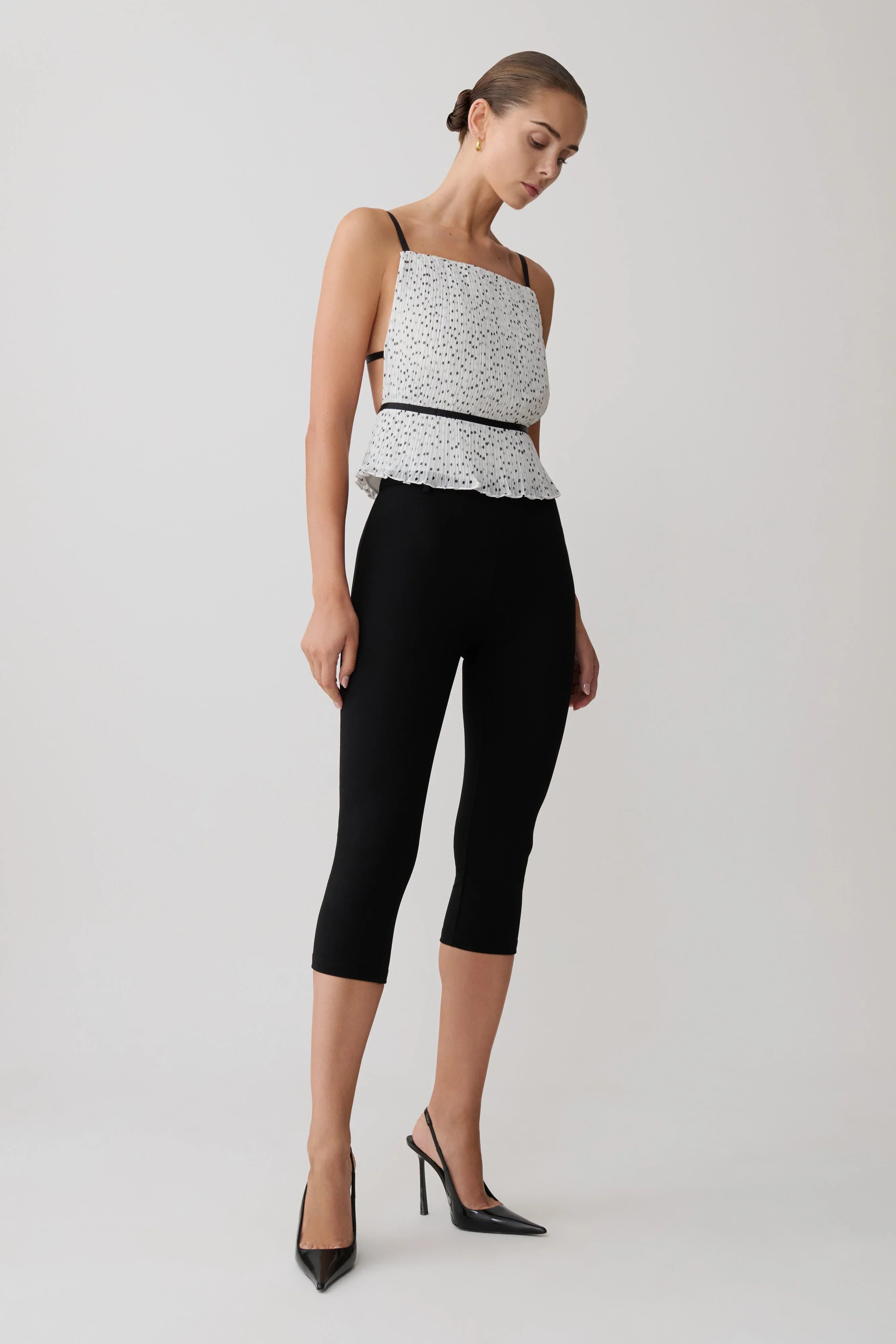 Lilou Pleated Sleeveless Top Polka Dot