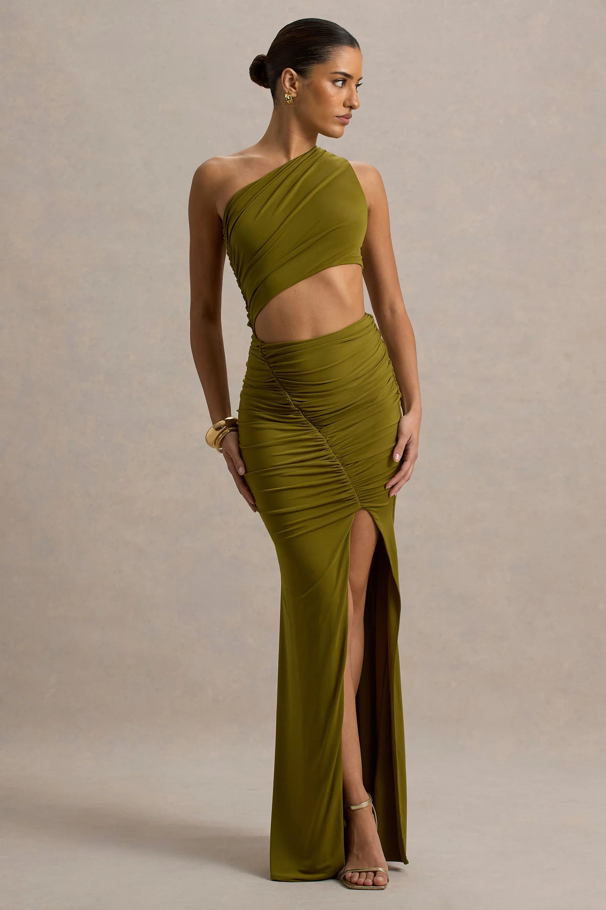 Sena Green Asymmetric Maxi Dress With Cut Out Details