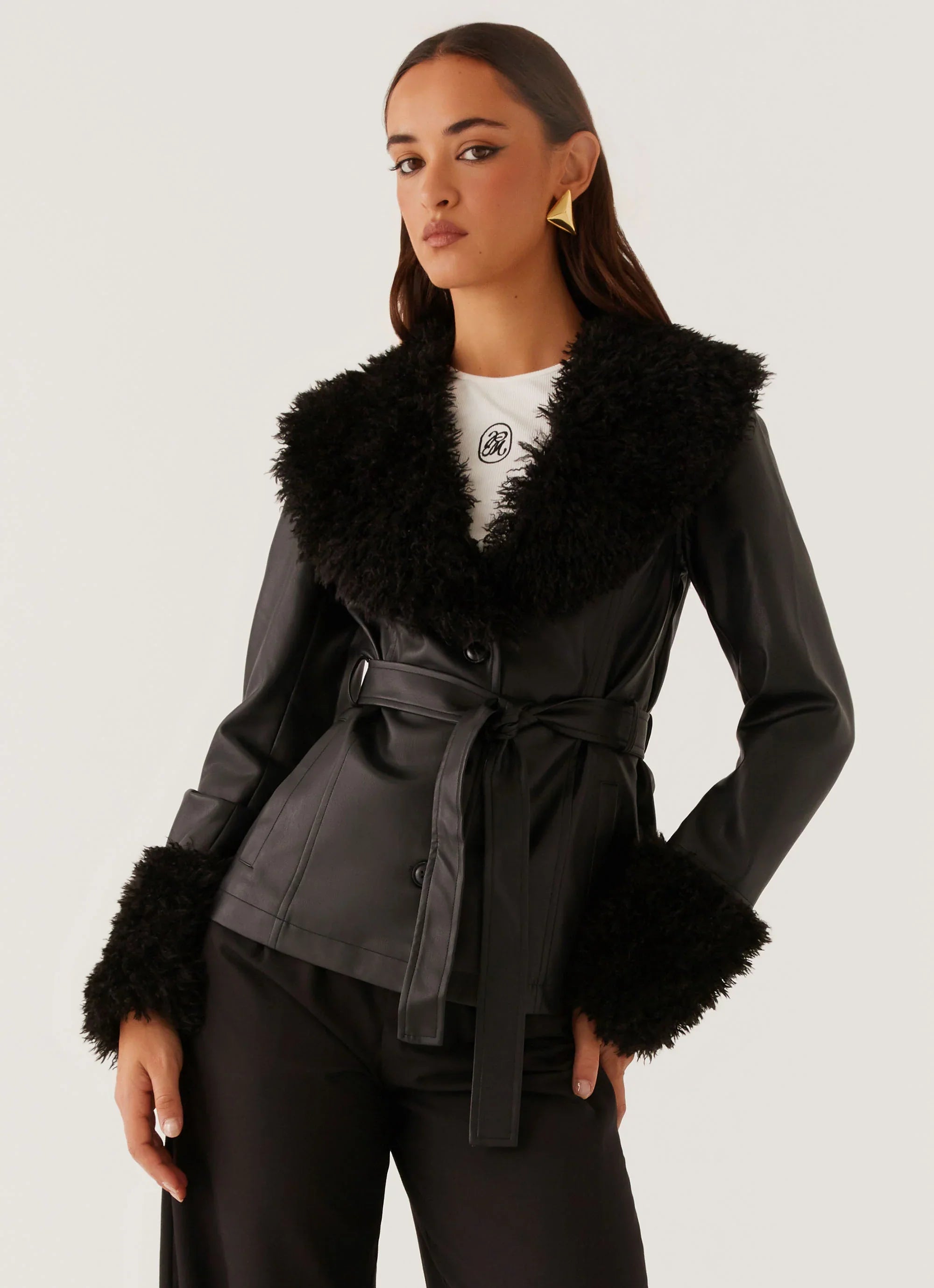 Street Lights Fur Trim Jacket Black