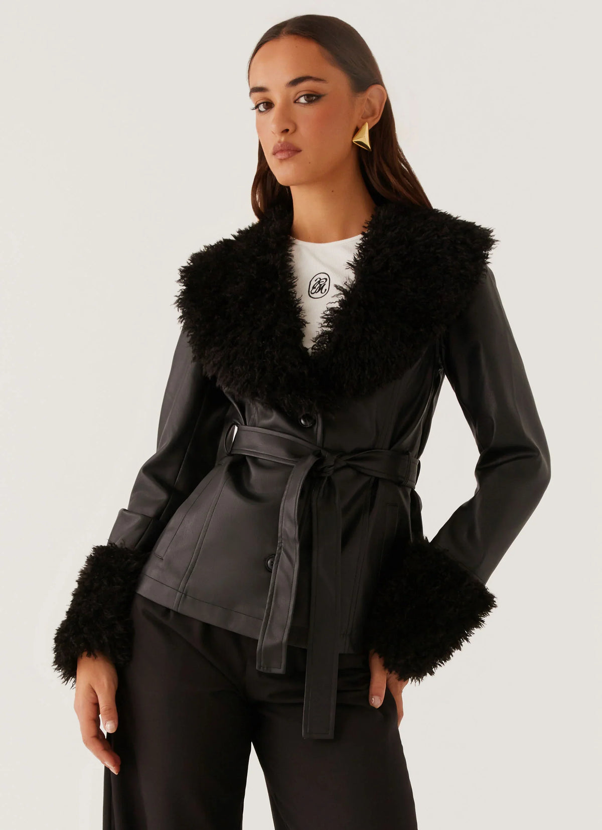 Street Lights Fur Trim Jacket Black