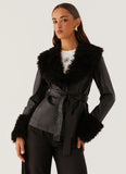 Street Lights Fur Trim Jacket Black