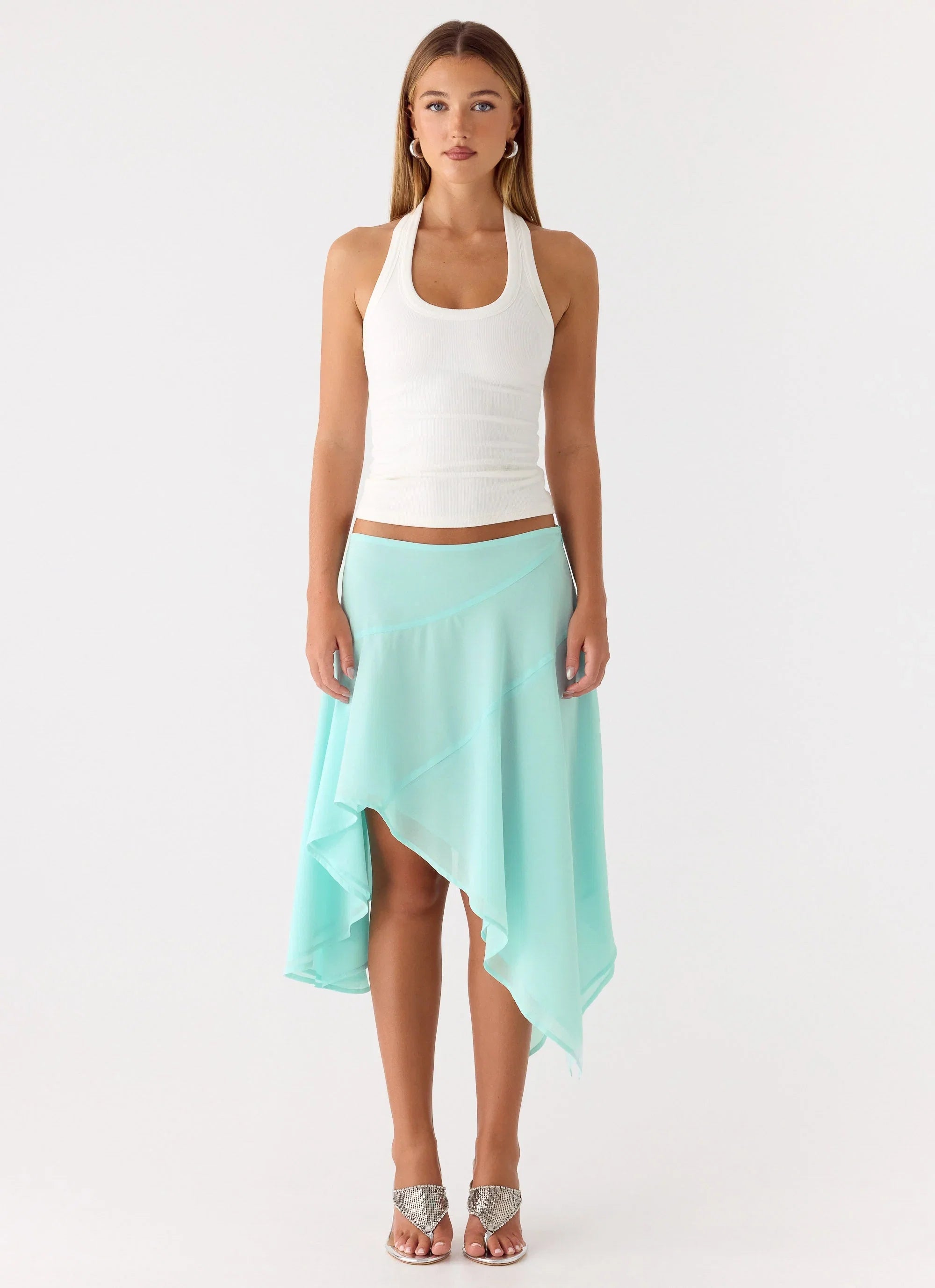 Kia Low Rise Asymmetrical Midi Skirt Aqua