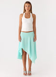 Kia Low Rise Asymmetrical Midi Skirt Aqua