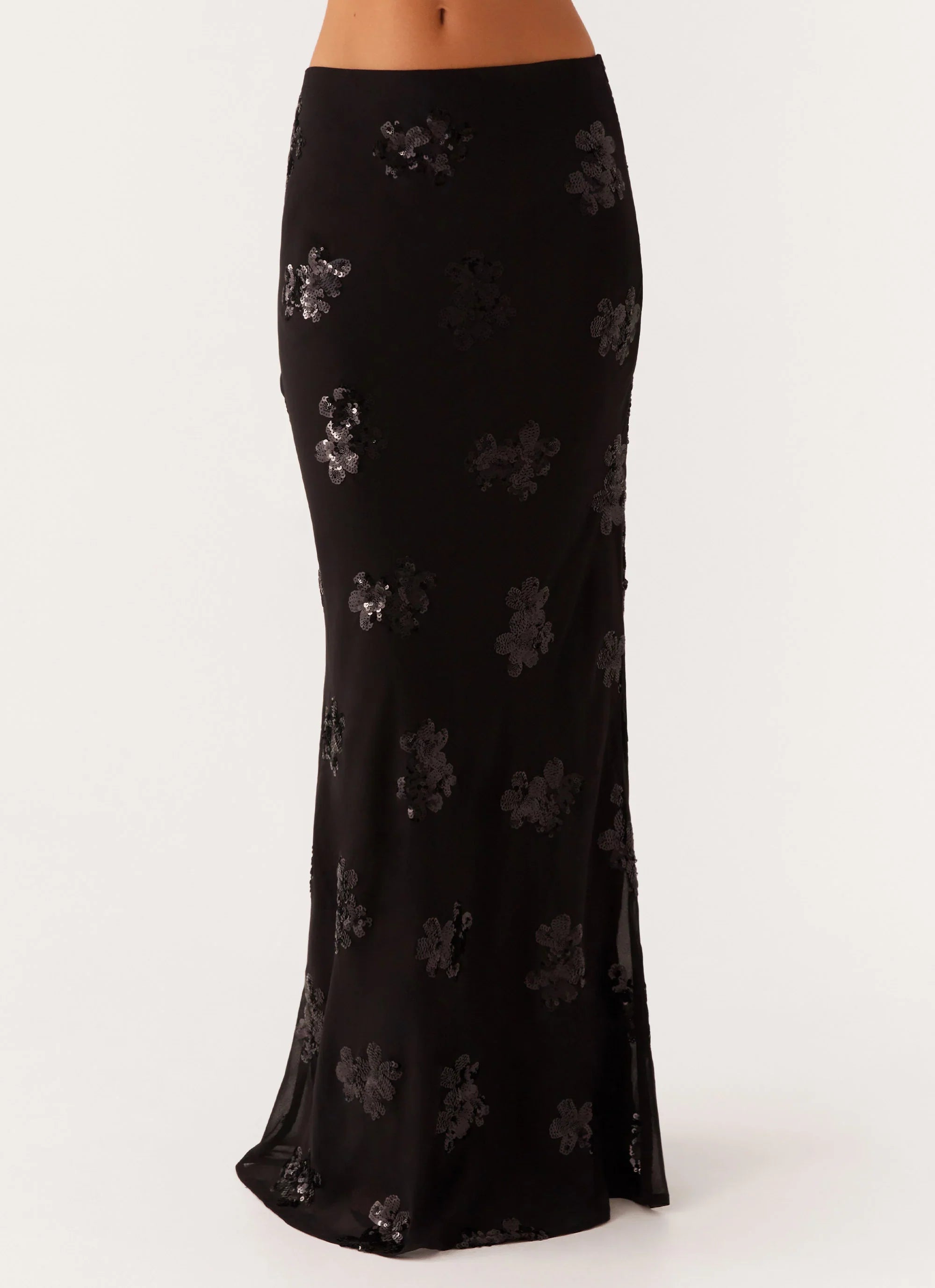 Only Girl Sequin Maxi Skirt Black