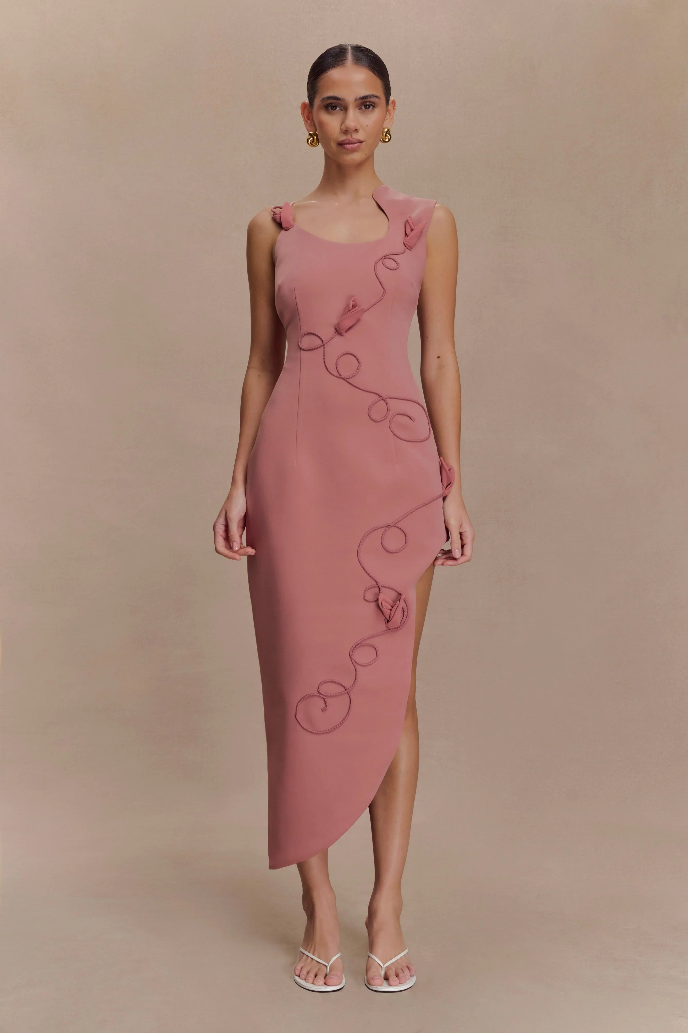 Virginia Suiting Embroidered Midi Dress Burnt Rose