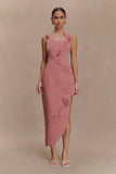 Virginia Suiting Embroidered Midi Dress Burnt Rose