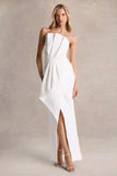 Dreamy Whispers Cream Strapless Ruffle Split Maxi Dress