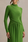 Hourglass Green Long Sleeve Twisted Maxi Dress With Split