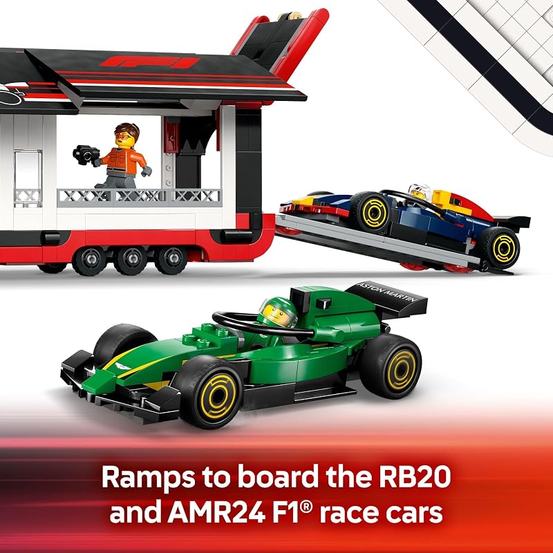 LEGO City F1 Truck with RB20 AMR24 F1 Car Toys Model Car Building Toy Set for Kids Boys and Girls Ages 8 Formula 1 Collectible for Fans Gift Idea for Birthdays 60445