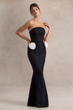 Best Of The Best Black Strapless Fishtail Maxi Dress With Corsages