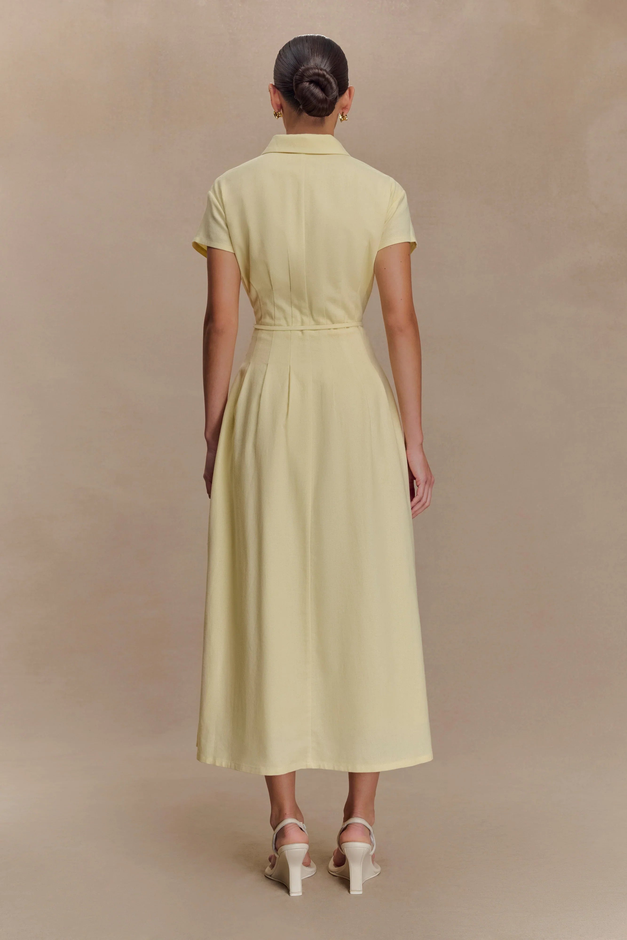Aysha Buttoned Linen Midi Dress Lemon