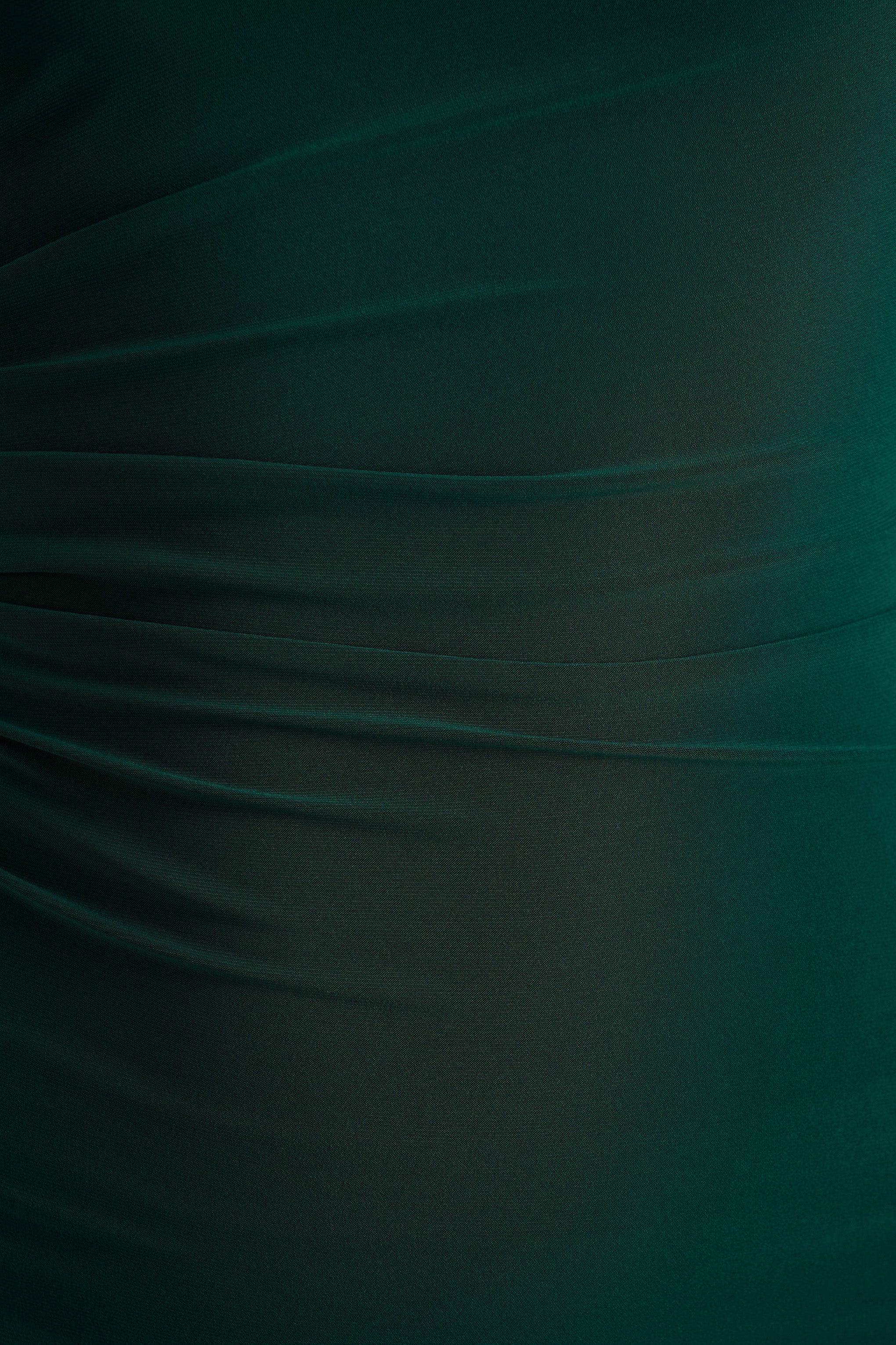 Eden Bottle Green High Neck Maxi Dress With Ruched Detailing
