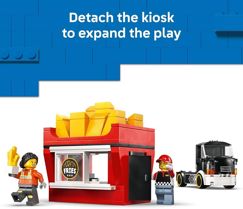 LEGO City Fries Food Truck Building Toy for Kids Pretend Play Truck Toy for Boys Girls Ages 5 Mobile Restaurant Playset W 2 Minifigures Detachable Kiosk Gift Idea for Birthdays 60488