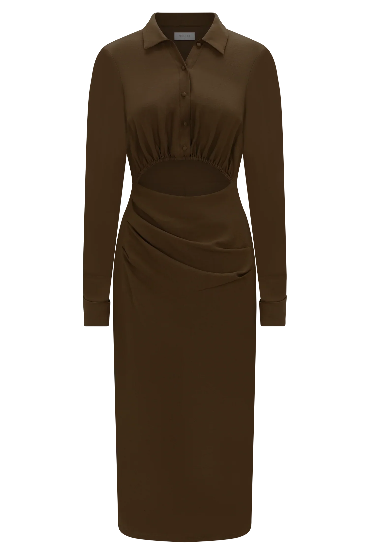 Cecilie Cut Out Shirt Midi Dress Dark Chocolate