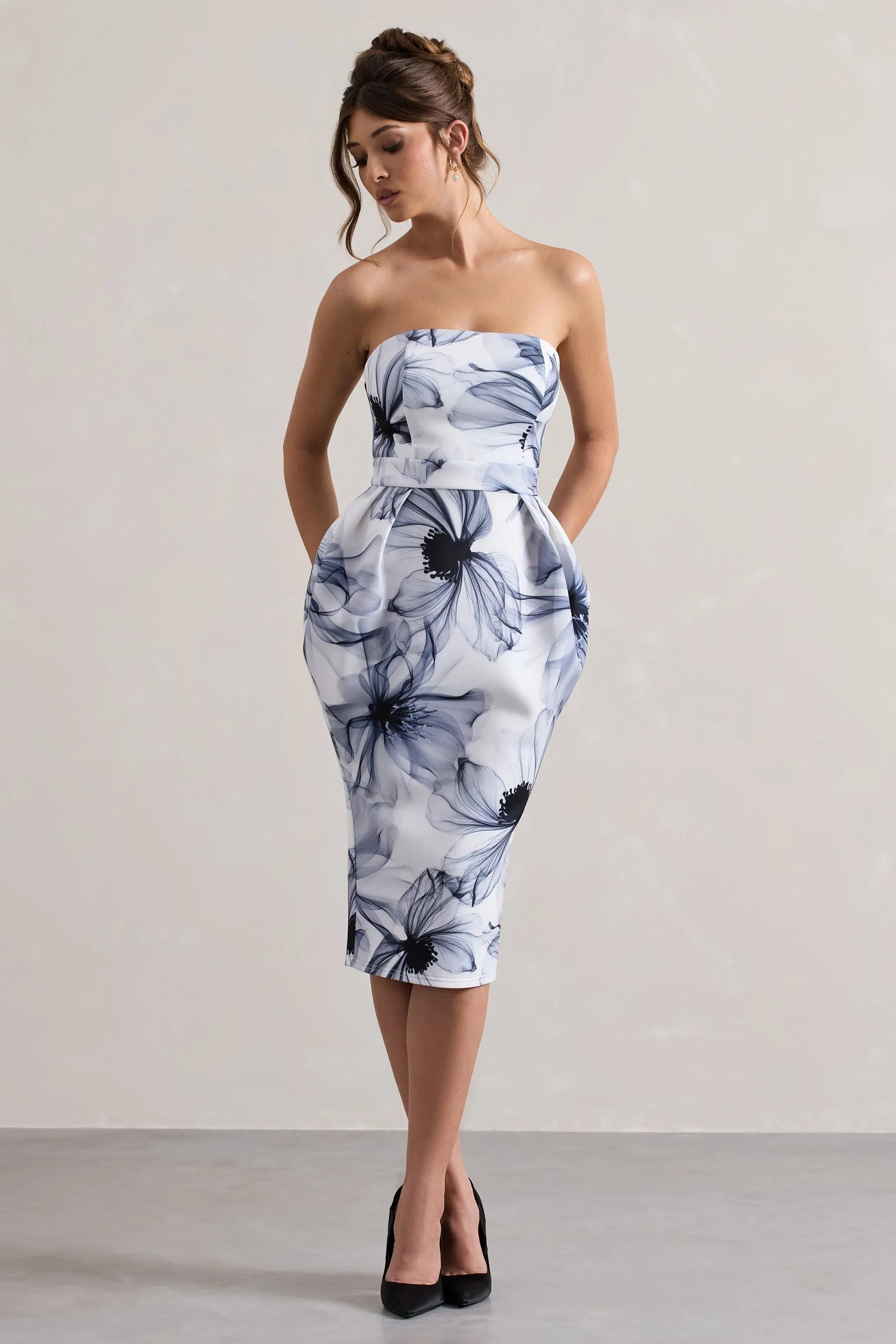 Chateau Mono Print Bandeau Midi Dress