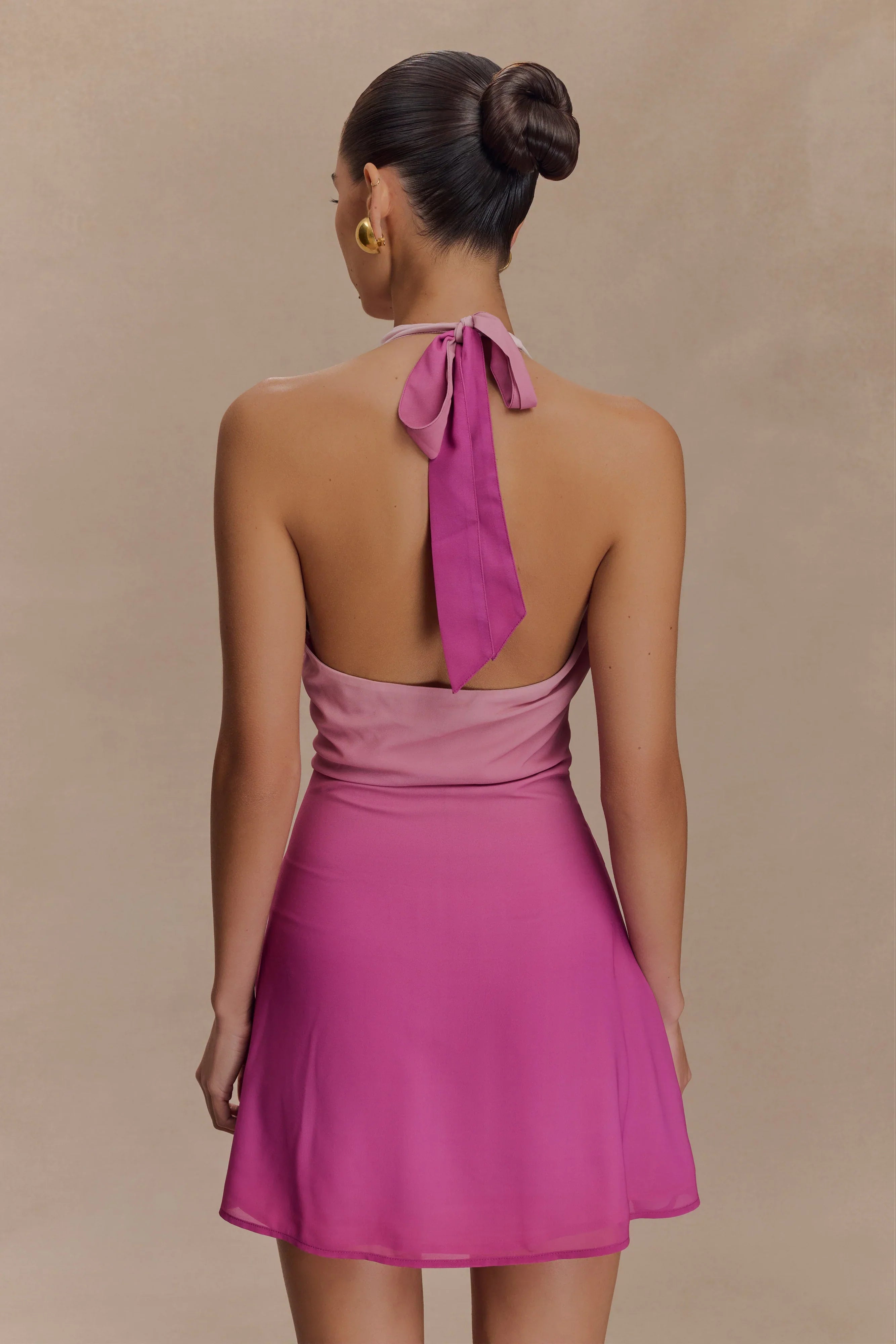 Malakhai Chiffon Halter Mini Dress Ombre Pink