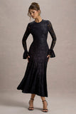 For Life Black Lace Long Sleeve Midi Dress