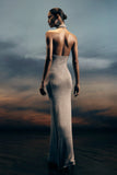 Elma Lurex Knit Halter Maxi Dress Silver