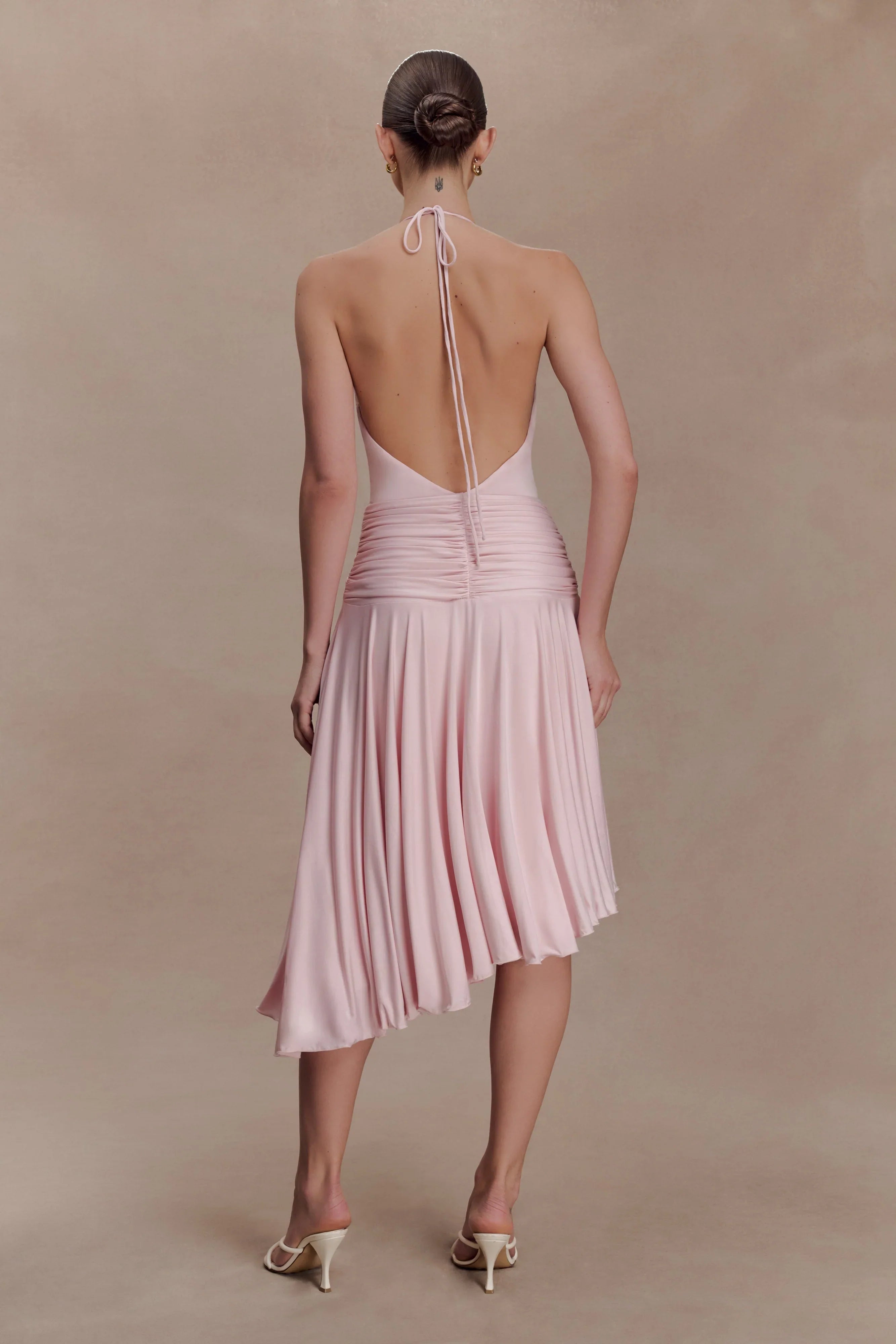 Zelda Asymmetric Slinky Midi Dress Ballet Pink