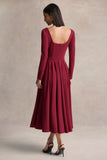 Alison Burgundy Square Neck A Line Midi Dress