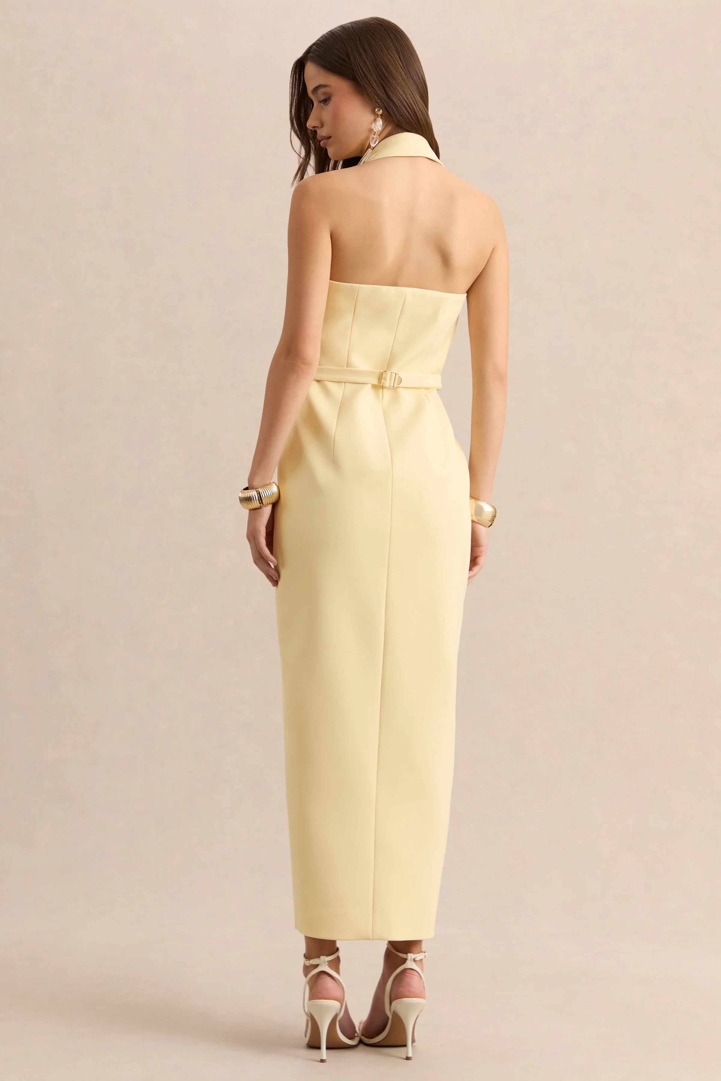 Hana Lemon Plunge Neck Tailored Maxi Dress