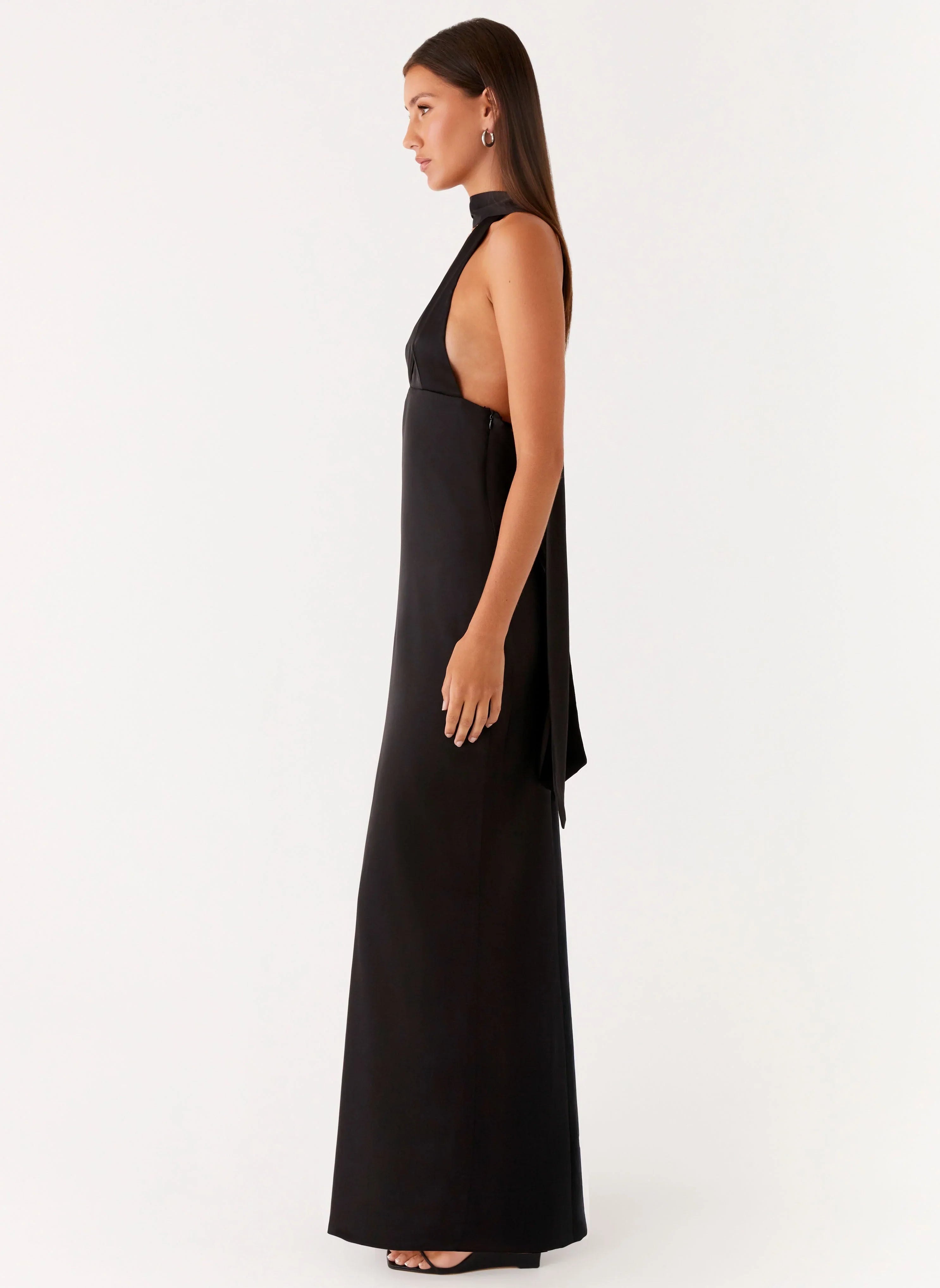 Alicia Satin Halter Maxi Dress Black