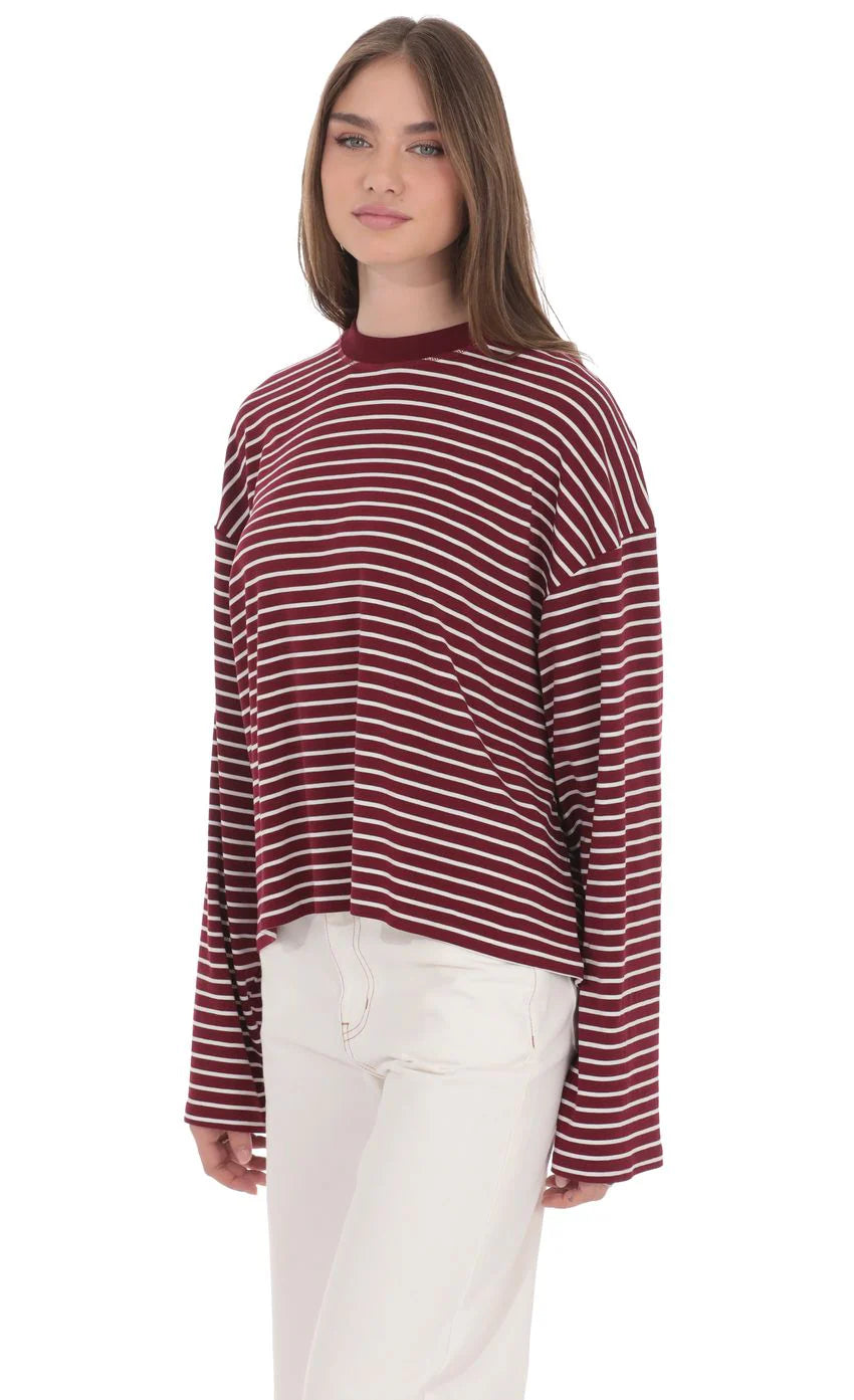 Oversized Striped Shirt in Red and White