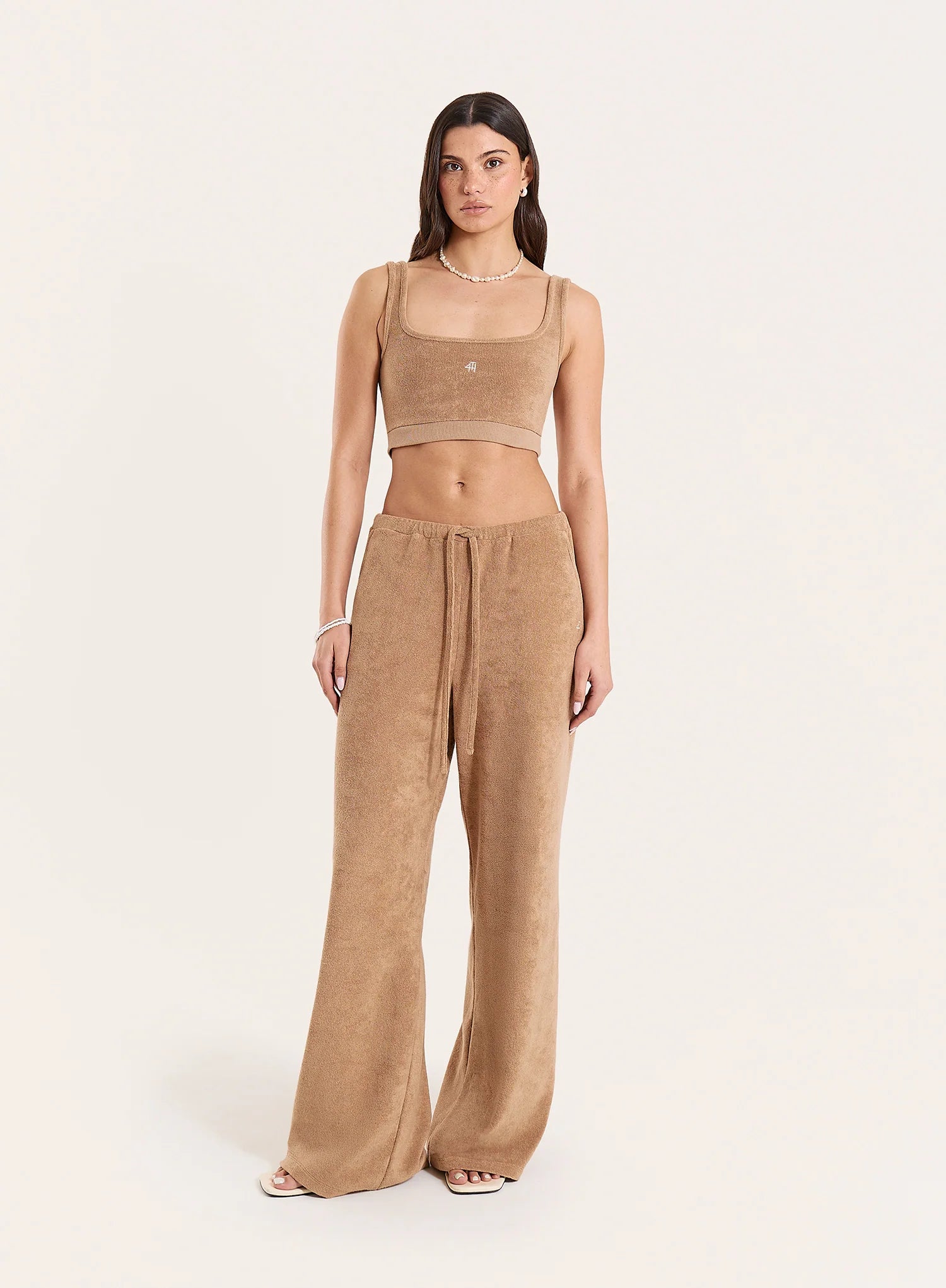 Beige Towelling Branded Bralet Top