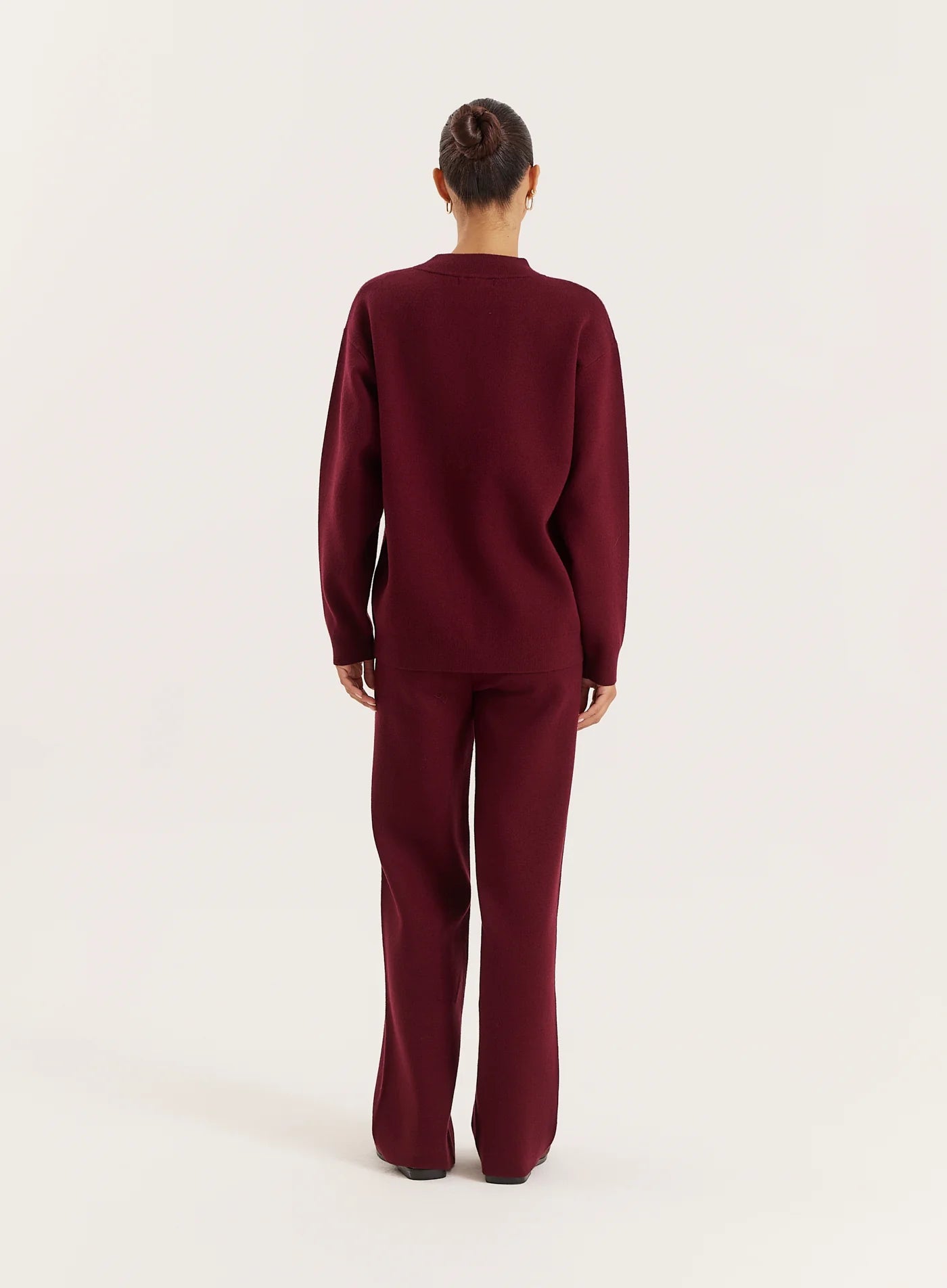 Burgundy Knitted Straight Leg Trousers