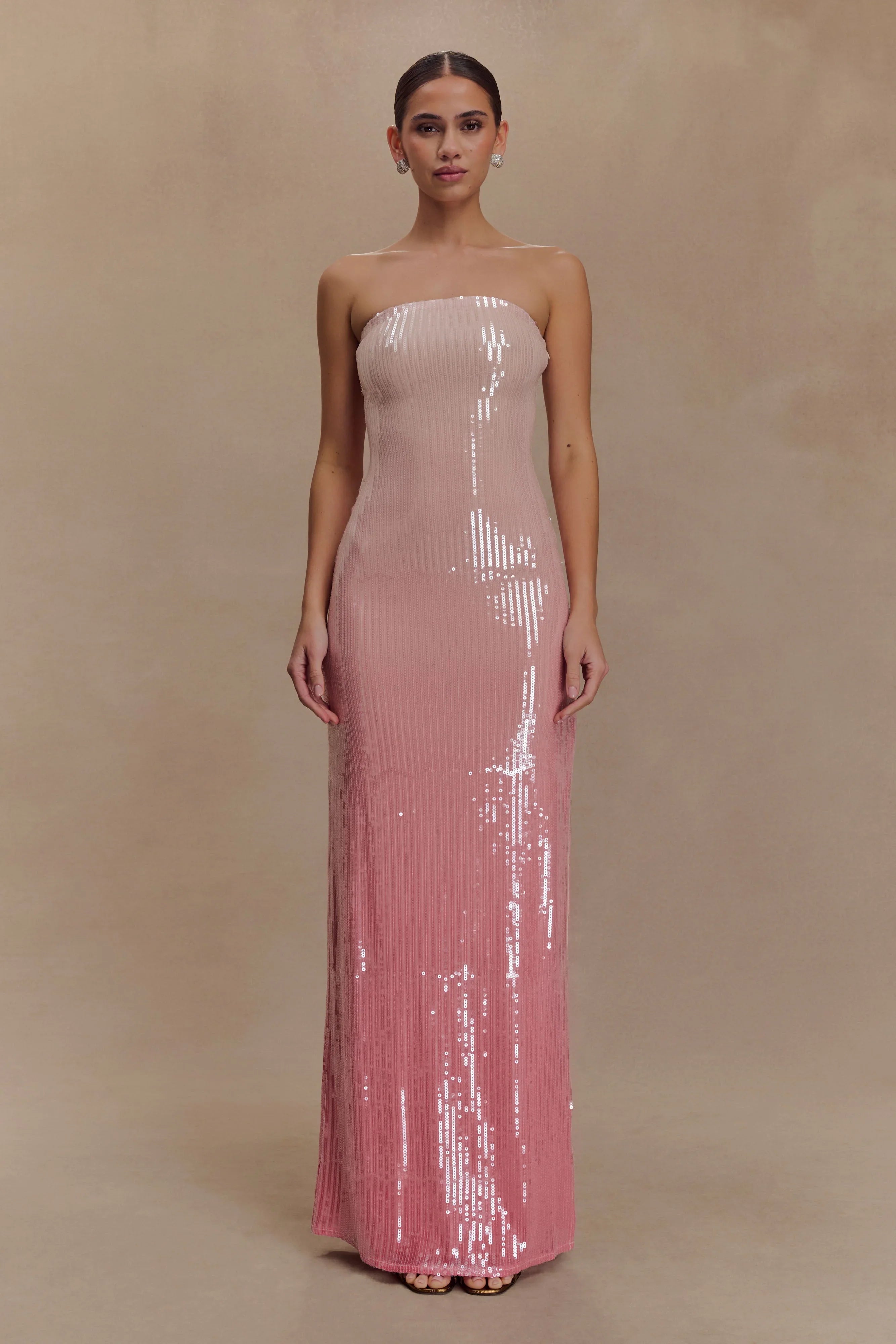 Miranda Strapless Sequin Maxi Dress Ombre Pink