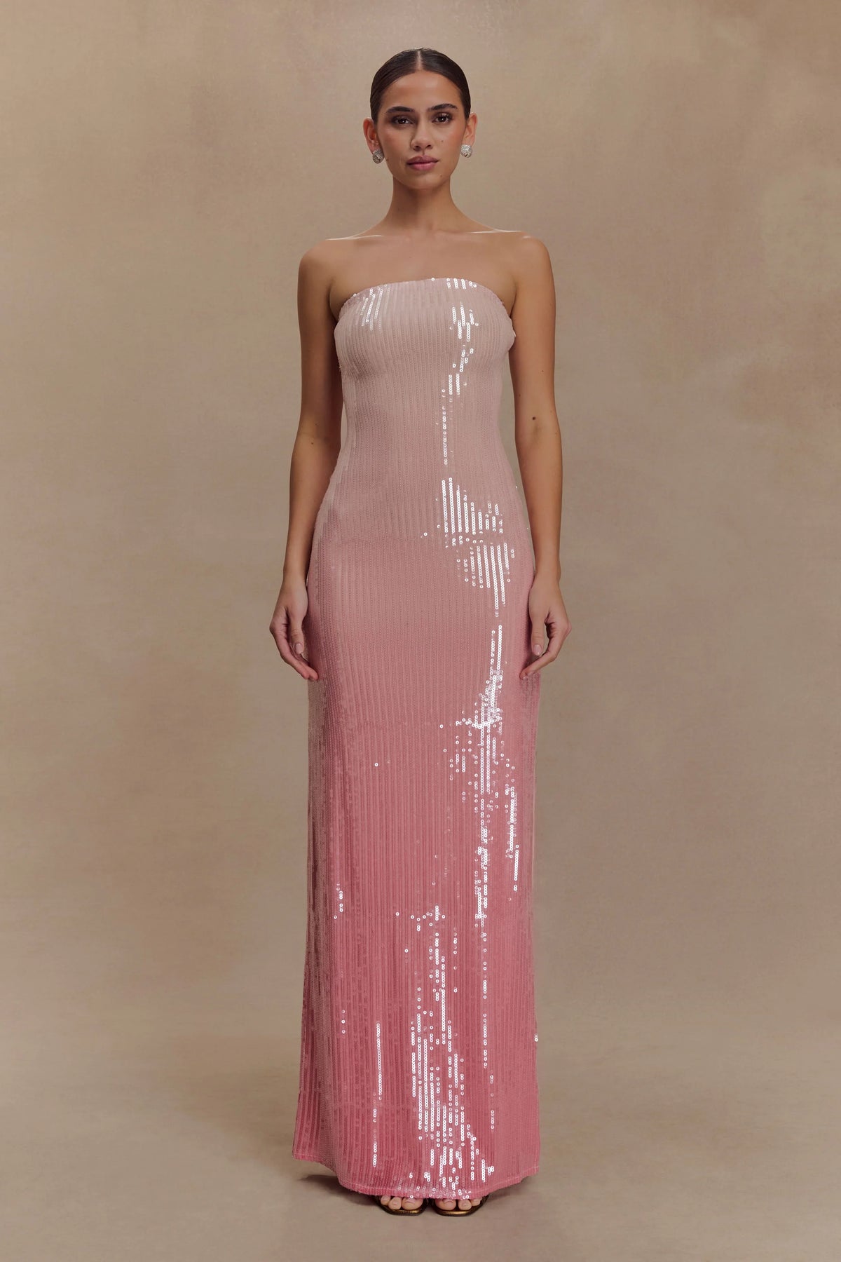 Miranda Strapless Sequin Maxi Dress Ombre Pink