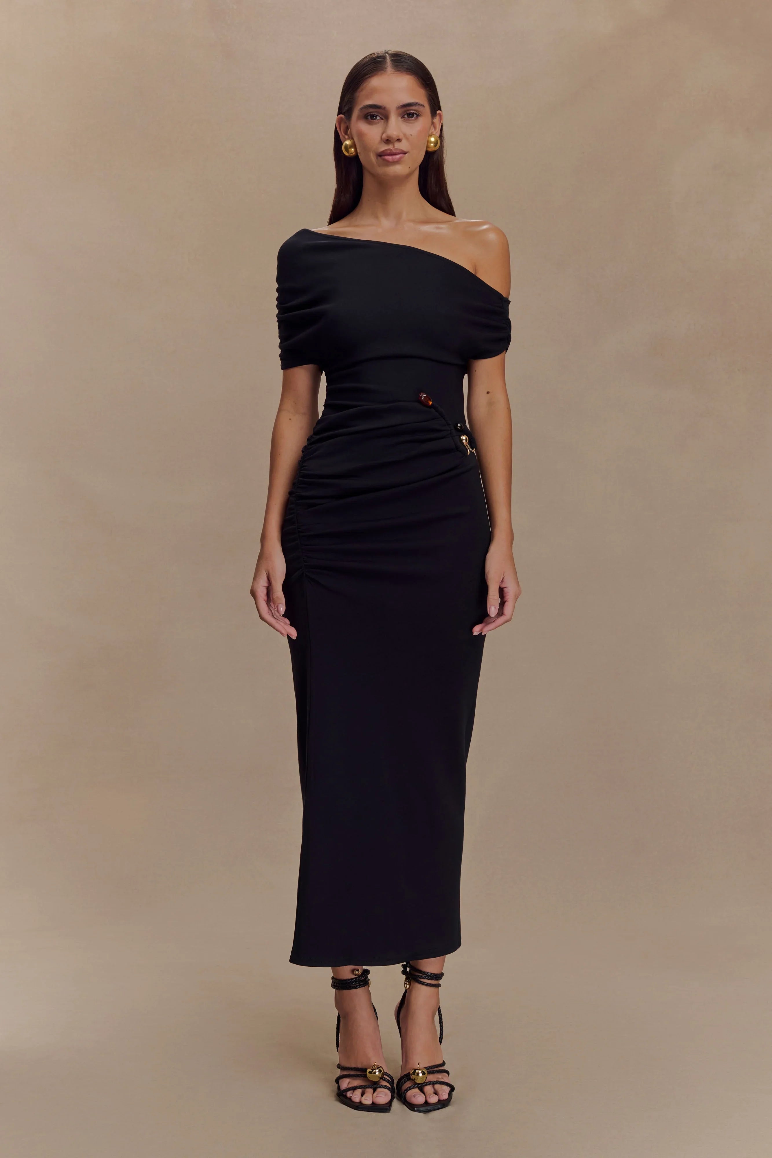 Kendra Scuba Jersey Midi Dress With Hardware Black