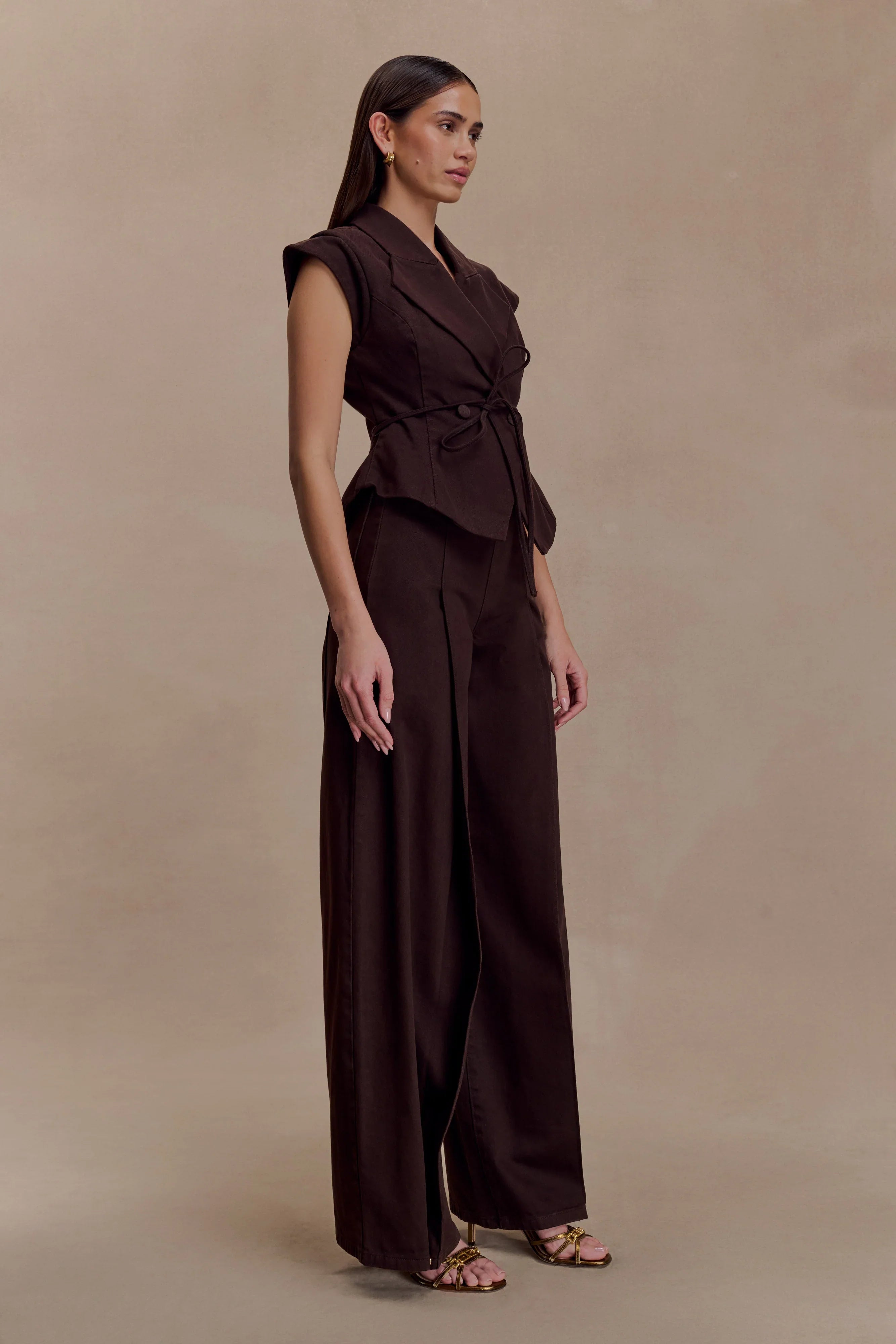 Charley Structured Tie Denim Top Chocolate