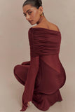 Kaitlin One Shoulder Slinky And Mesh Maxi Dress Burgundy