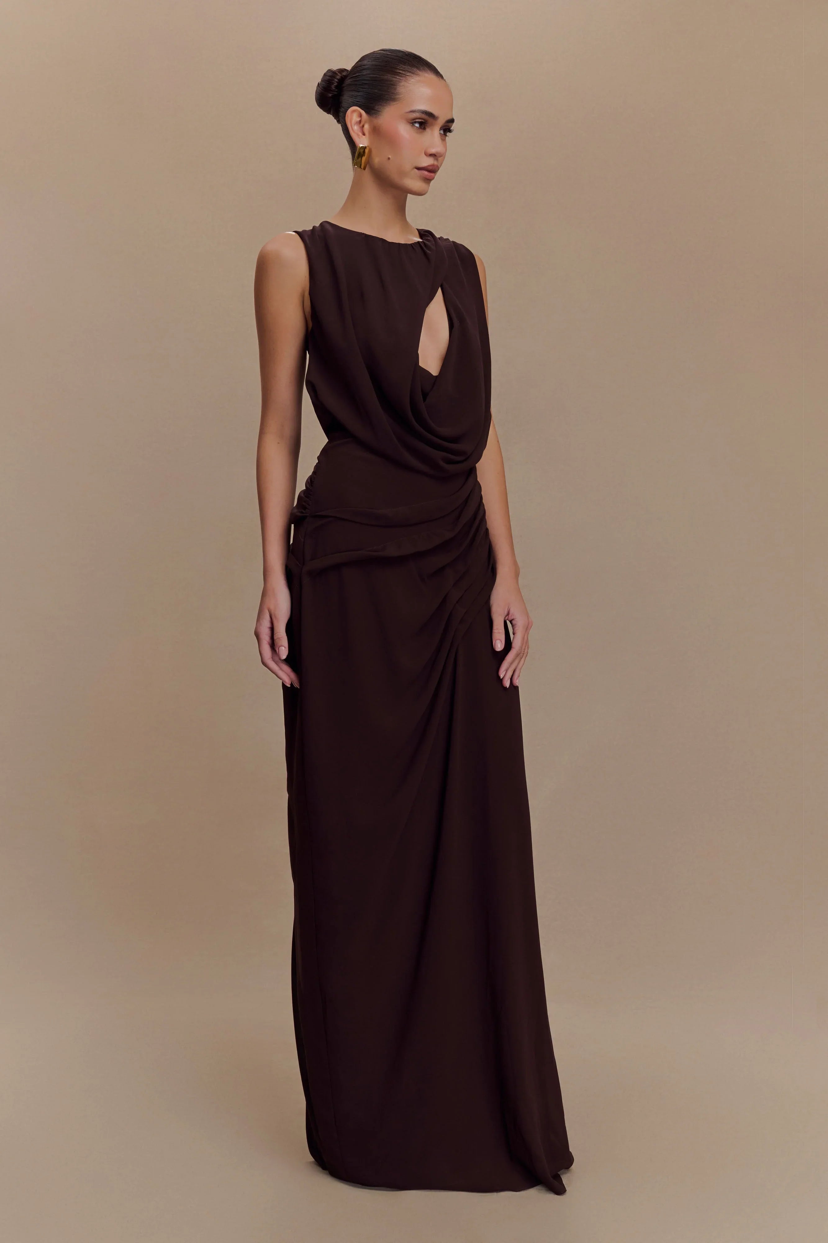 Oria Chiffon Maxi Dress Cacao Brown