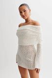 Marisol Off Shoulder Boucle Mini Dress Ivory