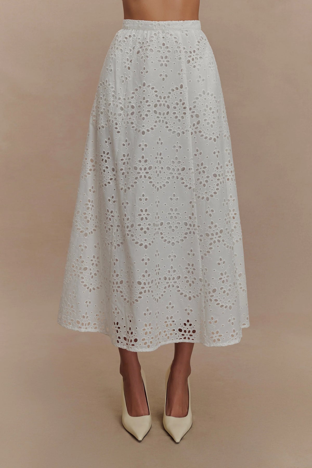 Arla Broderie Midi Skirt White