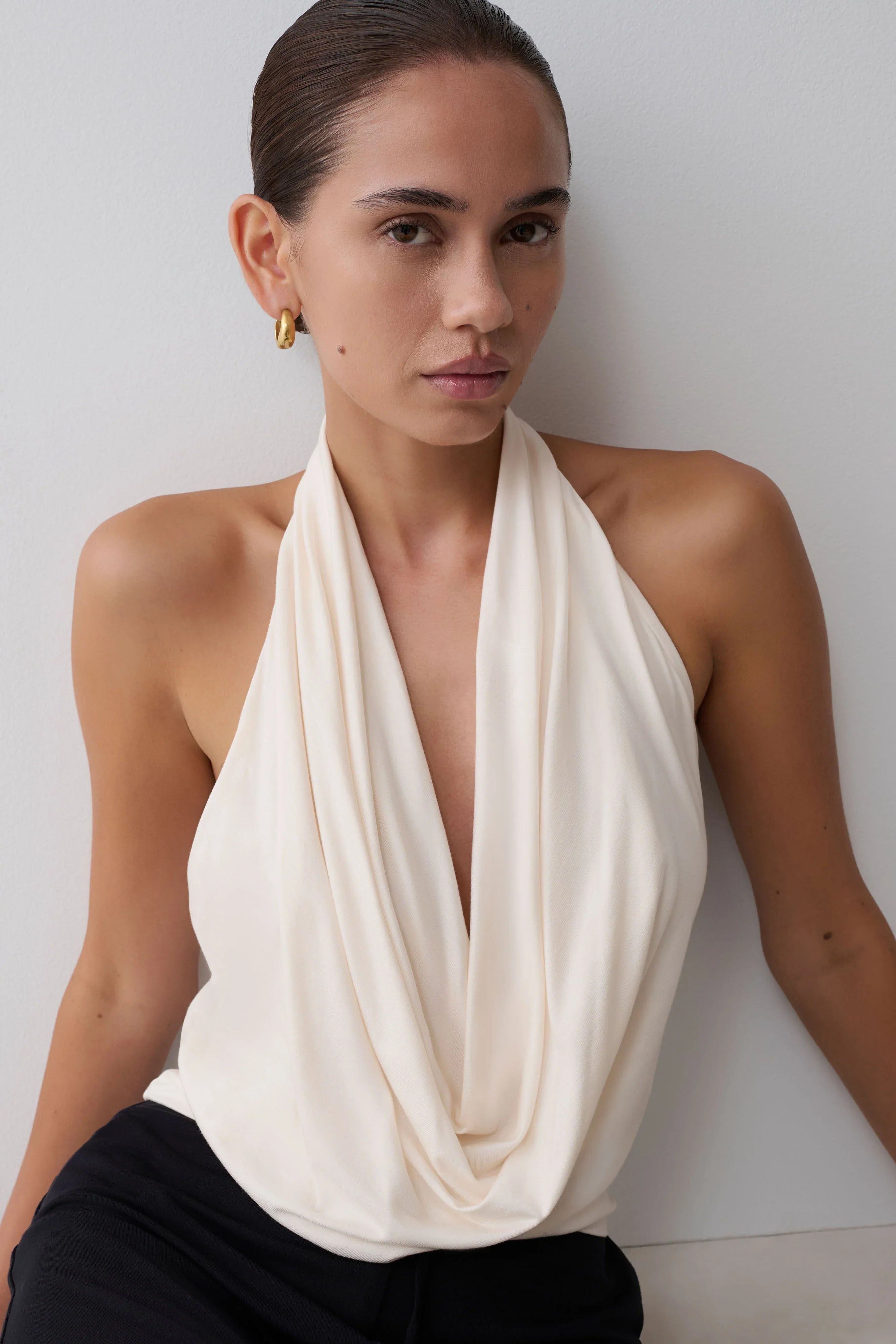 Huyen Cowl Front Modal Top Ivory