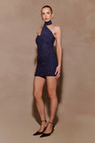 Mattea Diamante Mini Dress With Scarf Navy