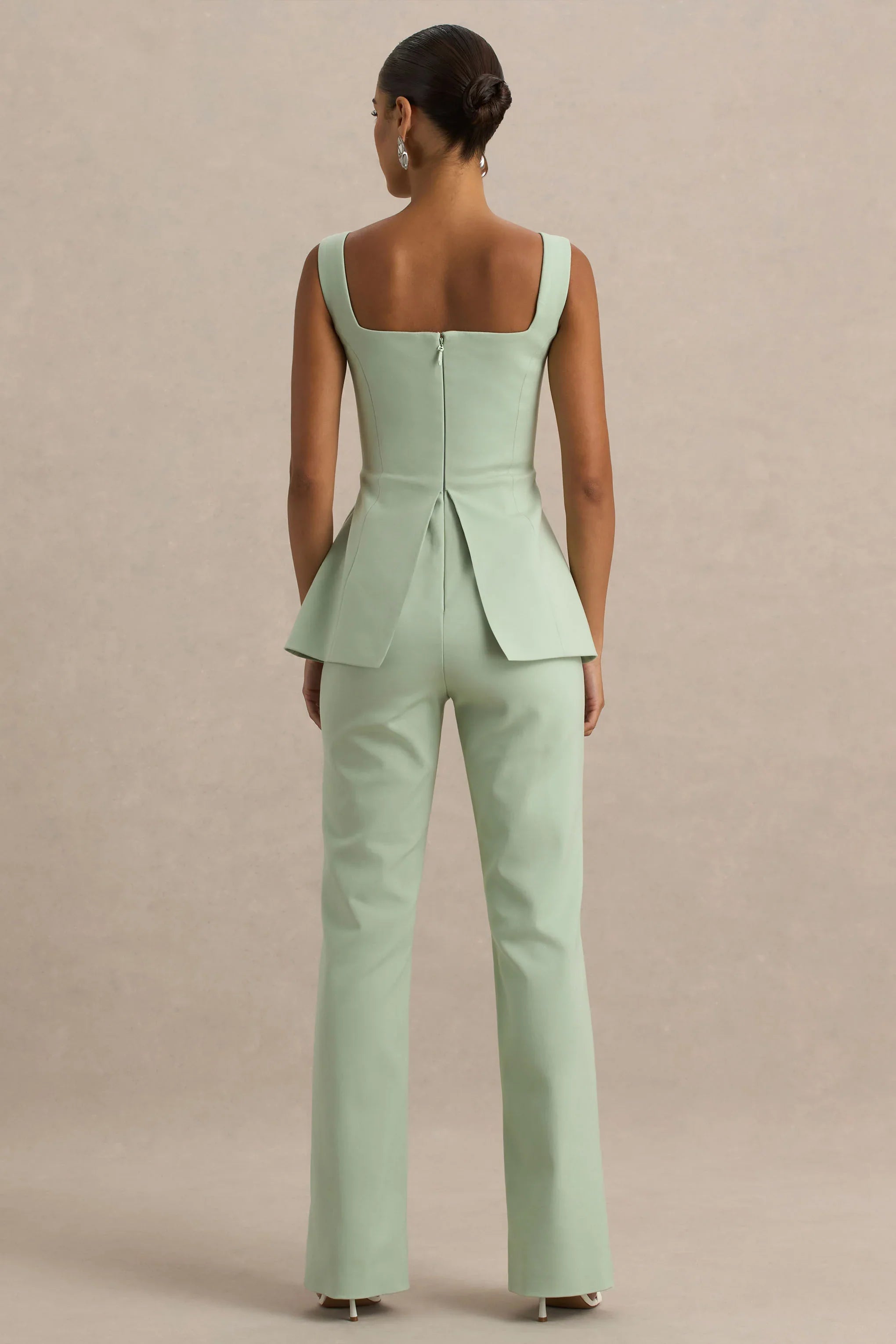 Aceline Light Green Square Neck Tailored Jumpsuit