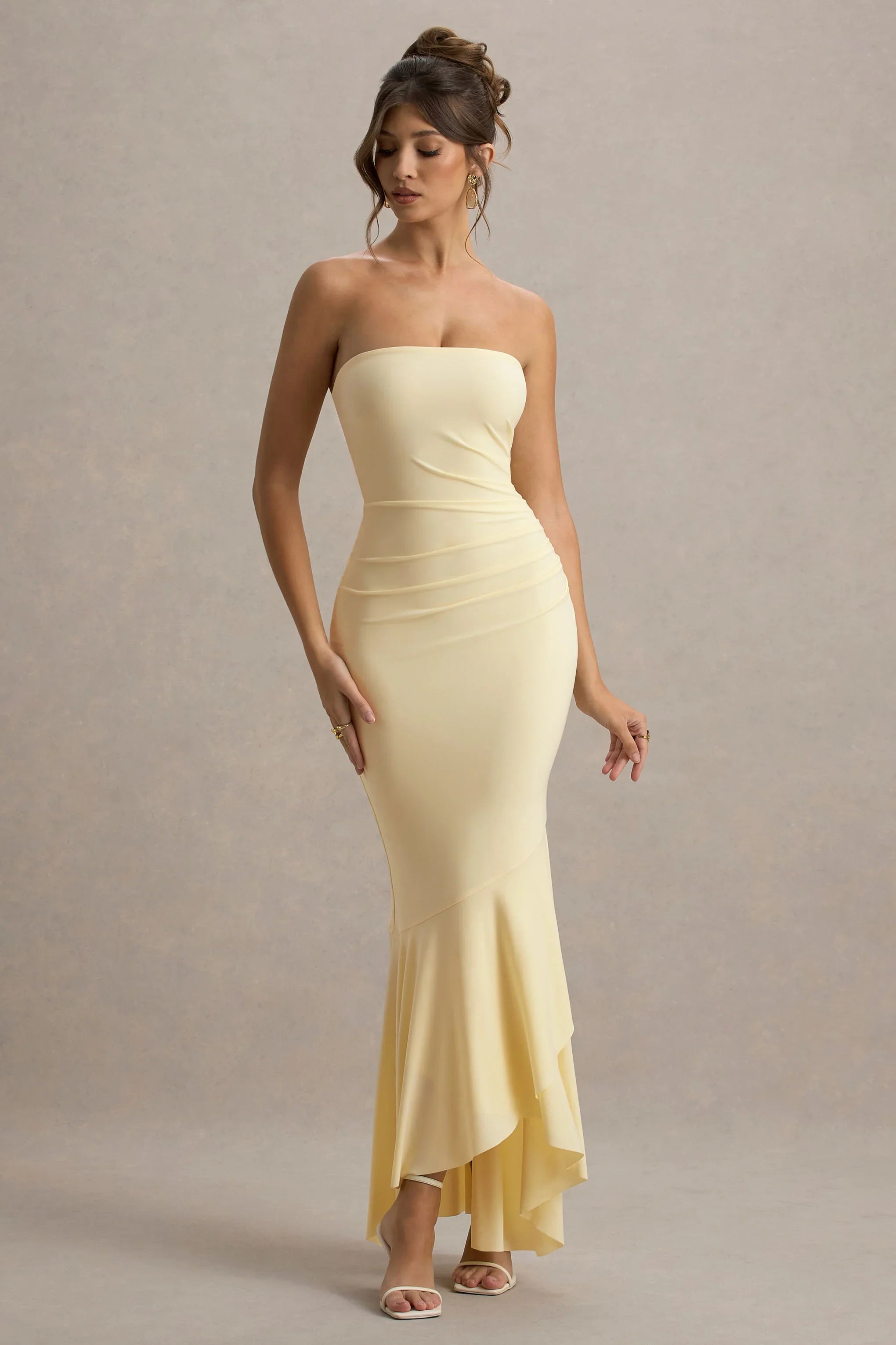 Capria Pale Lemon Bandeau Wrap Maxi Dress