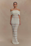 Solstice Off Shoulder Crochet Knit Maxi Dress Ivory