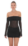 Rhinestone Mesh Off Shoulder Dress in Black