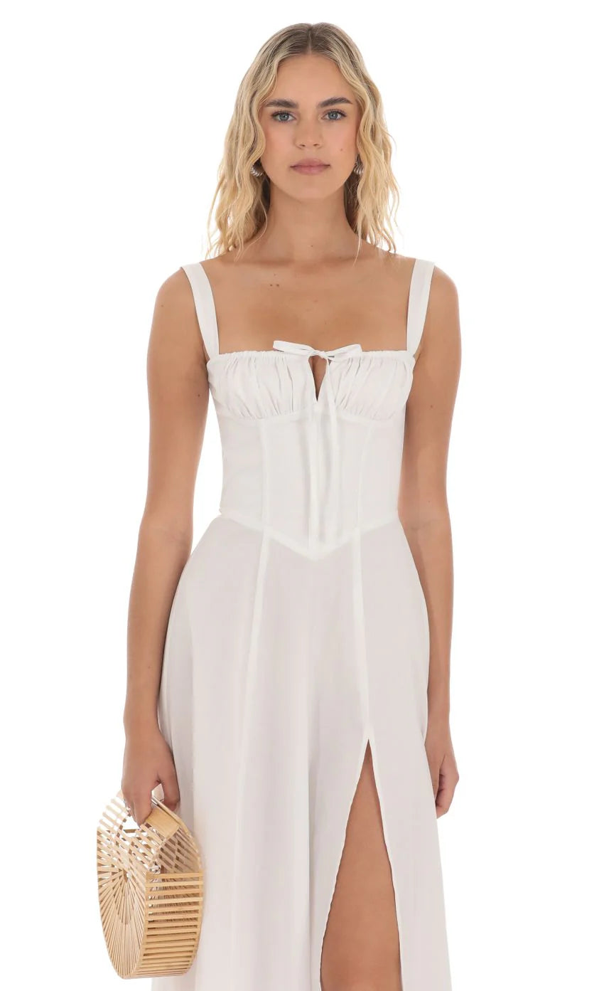Corset A line Midi Dress in White